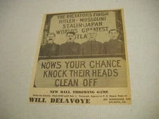 New Ball Throwing Game DICTATORS 1941 promo trade advt MUSSOLINI Stalin A.H. etc