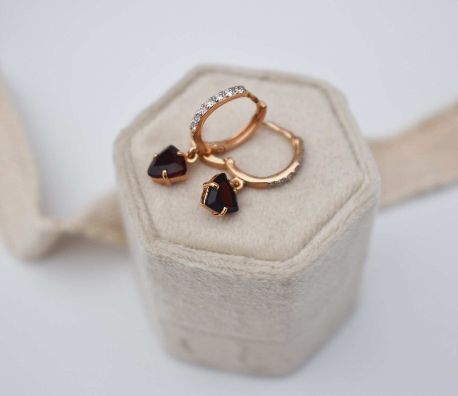 Small hoop earrings with garnet charm, basic crys… - image 10