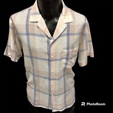Vtg 80's Knights Bridge Men White Blue SHADOW PLAID MoD SURFER Ultra Thin Shirt