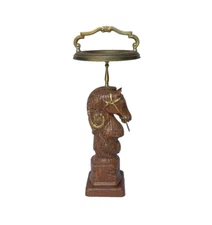 Antique Ceramic Horse Head Brass Top 28" Ashtray Stand with Handle - Rare!!