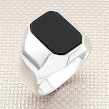 Herren Siegelring mit Onyx Massiver Sterling Silber 925 Männer Eleganter Ring