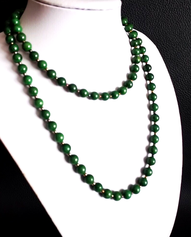 Pretty Natural 4 Rows 6MM Green Jade Gemstone Round Beads Necklace 17-20 Inch AA