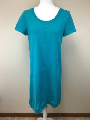 J Jill S Teal Slub Knit Ribbed Hem T Shirt Dress Long Tunic Small | eBay