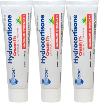 (3 Pack) Globe Hydrocortisone Maximum Strength Cream 1% W/Aloe, Anti-Itch Cream 