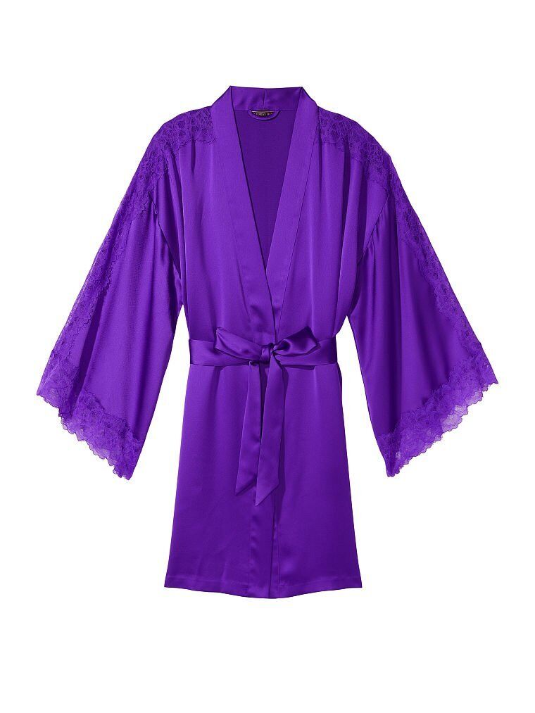 3-piece VICTORIA'S SECRET Satin Robe Purple Lace Inset XS/S&Cami