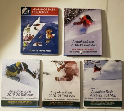 5 DIFF. ARAPAHOE BASIN SKI AREA TRAIL MAPS.  ALL MINT  SEE DESCRITION FOR YEARS