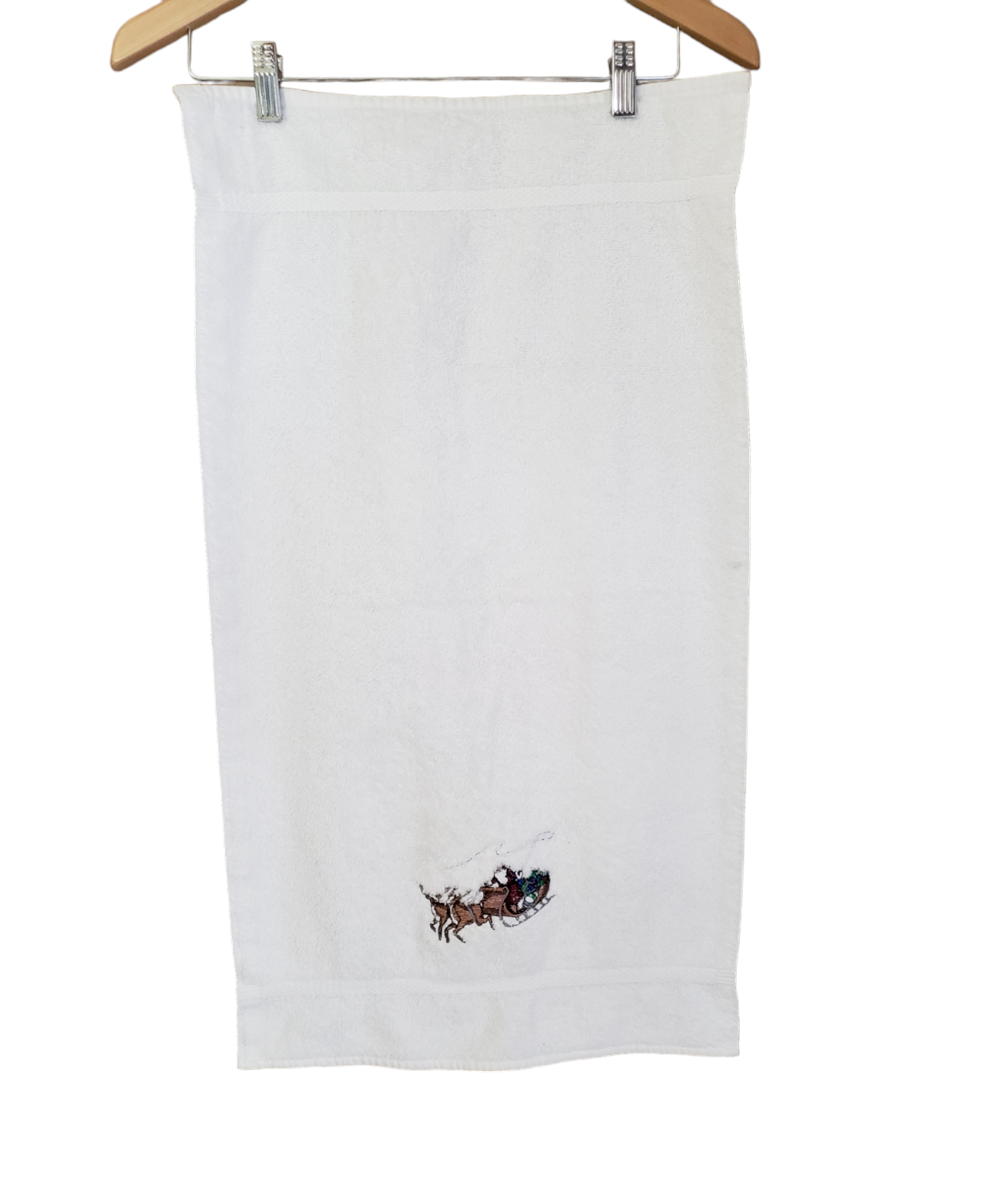 Vtg Dundee Concierge Hand Towel set of 2 100 Cotton White Santa Sleigh Snowman eBay