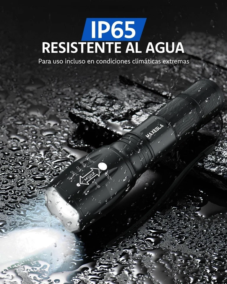 Linterna LED Impermeable Con 5 Modos Luz Potencia 2000 Lúmenes y Zoom Ajustable - Imagen 4 de 4
