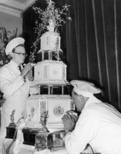 Tony Quinell & Frank Jacobs finishing decorating cake wedding Prin- 1963 Photo