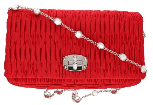 Miu Miu Quilted Silk Crossbody Bag £1600- Ex-Display Red Clutch Pochette - Picture 4 of 20