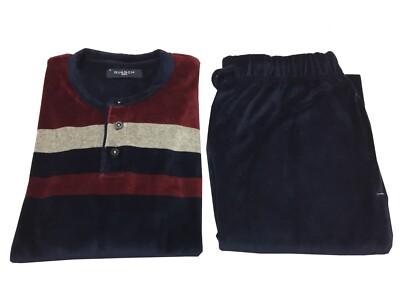 Guasch Men's Cuddle Pajamas Blue/Maroon Stripes Art GP290 667
