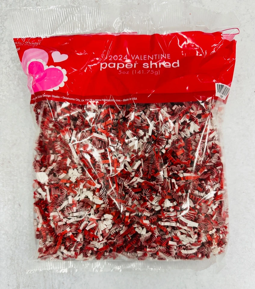 BROTHER SISTER DESIGN STUDIO Red & White Paper Shred Grass Gift basket filler 5.oz Valentine Christmas