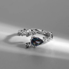 925 Sterling Silver Crystal Chain Adjustable Ring Womens Girls Gifts Accessories
