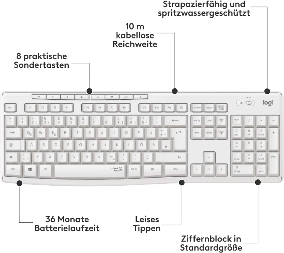 Logitech MK295 Silent Wireless Combo, QWERTZ German Layout - White White MK295 - Image 4 of 4