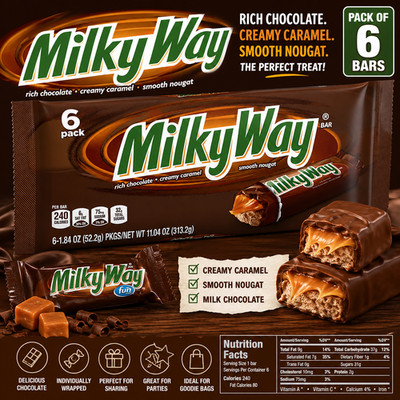 MILKY WAY Milk Chocolate Candy Bars Caramel Nougat 1.84 oz Pack of 6