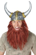 Brand New Viking Horns Warrior Helmet and Beard Strap Costume Adult Men Kit