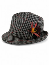 Vintage 60s 70s Tweed Trilby Fedora Hat Houndstooth Union Made USA Mens 7 3/8