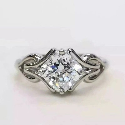 2.00 Ct Asscher Cut Moissanite Solitaire Wedding Ring 14k White Gold Plated