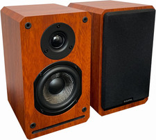 Wired Passive Bookshelf Speaker, Wood Effect Cabinet with 4 Inch Enhanced Carbon