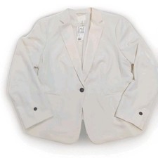 H M Women's Single Breast Blazer Cream L Black Buttons Business Casual