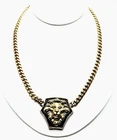 Vintage Anne Klein Gold Lion Head  Black Enamel Statement Chunky Necklace