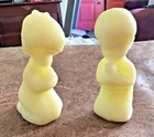Pair Great Vintage Fenton Custard Satin Glass Praying Girl & Boy Figurines 4"