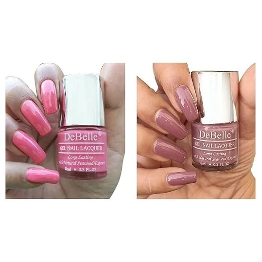 DeBelle Nail Polish Combo pack of 2, Hot Pink(BeBe Kiss) and Mauve(Majestique Ma