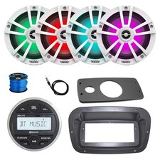 JBL Marine Radio, Spa Bezel, Adapter, 4x 6.5" 225W White LED Speaker w/ANT, Wire