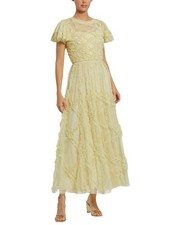 Mac Duggal Flutter Sleeve Mesh Micro Ruffle Maxi Dress Women's