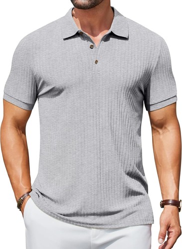 Herren Struktur Poloshirts Kurzarm Slim Fit Freizeit Knopf Polo T-Shirt - Bild 14 von 115