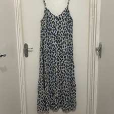 Cream Blue Yellow Leopard Print Maxi Dress PALME Size Medium M Long Slip Dress