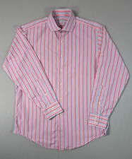 Brooks Brothers Mens 15.5 15 1/2 Pink Blue Stripe Dress Shirt Made USA Italian