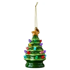 Vintage Ceramic Christmas Tree Lighted Ornament Decoration Green