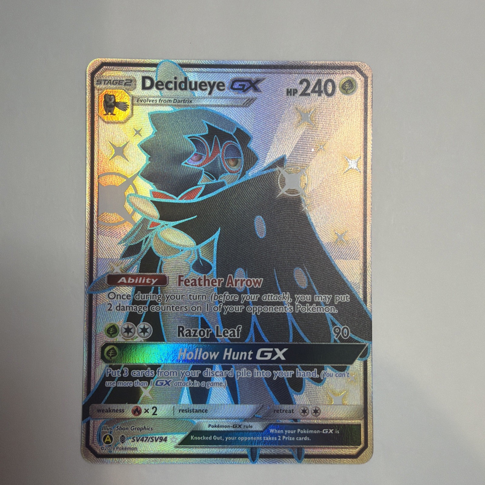 Decidueye GX SV47/SV94 Shiny GX Rare Hidden Fates Shiny Vault Pokemon Holo NM
