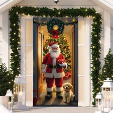 Christmas Door Cover 71 x 35 in Santa Snowman Front Door Banner Xmas Porch Decor