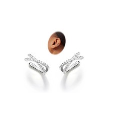 Ear Cuff Earrings 2Pcs S925 Sterling Silver Adjustable CZ Clip On Hypoallergenic
