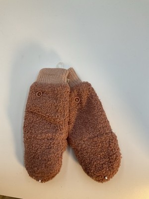 Women s Brown Fleece Mittens, Solid Wrist Length, Knit Cuffs, Button Accents