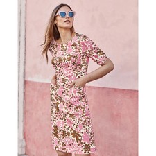 Boden Iona Pink Brown Floral Ditsy Cotton Dress 6R Boho Floral 60s Mod Pastels