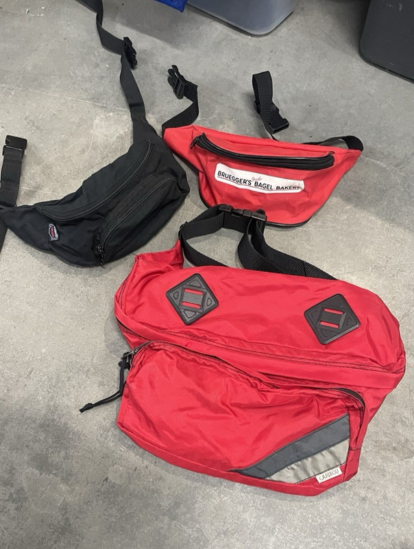 Vintage Lot Of 3 Caribou Mountaineering Brueggers Bagels Fanny Waist Packs Red
