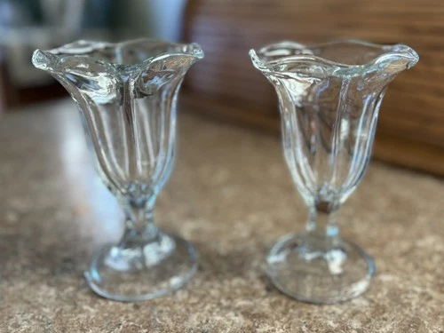 Vtg Anchor Hocking FOUNTAINWARE Clear Set of 2-6 1/4" Footed Sundae Dish Glass