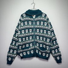 VTG 90s J.B. Buck Thermal Lined Knit Sweater Jacket - Zip Up - Green - Mens XL