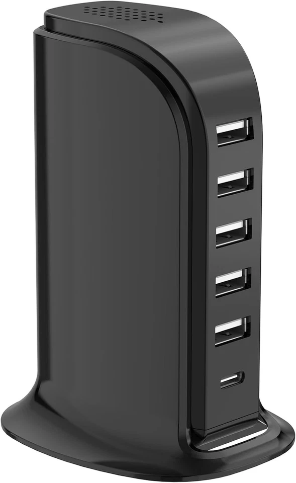 Bloque Cargador USB - 6 Puertos con Tipo C, Smart IC Tech, 60W para Múltiples Dispositivos Foto 3 de 4