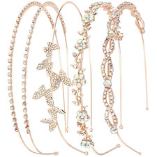 4 Pack AB Rhinestone Headbands Rose Gold Metal Headbands Flower Girl Bridal Wedd