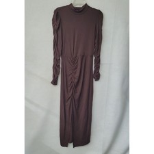 Walter Baker Cocoa Connie Dress Ruched Mock Neck Long Sleeve Womens Small New