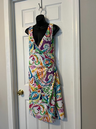 LAUREN RALPH LAUREN Multicolor Fully Lined Floral Print Faux Wrap Dress Sz 12 - Picture 2 of 11