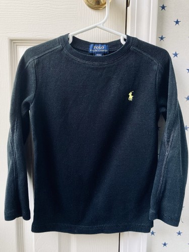 Ralph Lauren schwarzes Jungenhemd 4T 4 Langarm Thermo Waffelmuster Oberteil $ 55 Polo