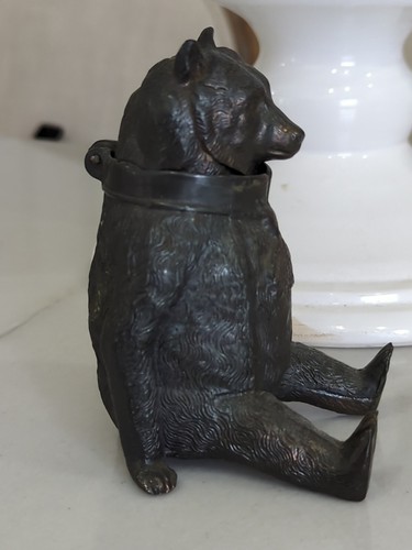 Antiguo oso negro de colección metal de pozo de tinta - Imagen 2 de 8