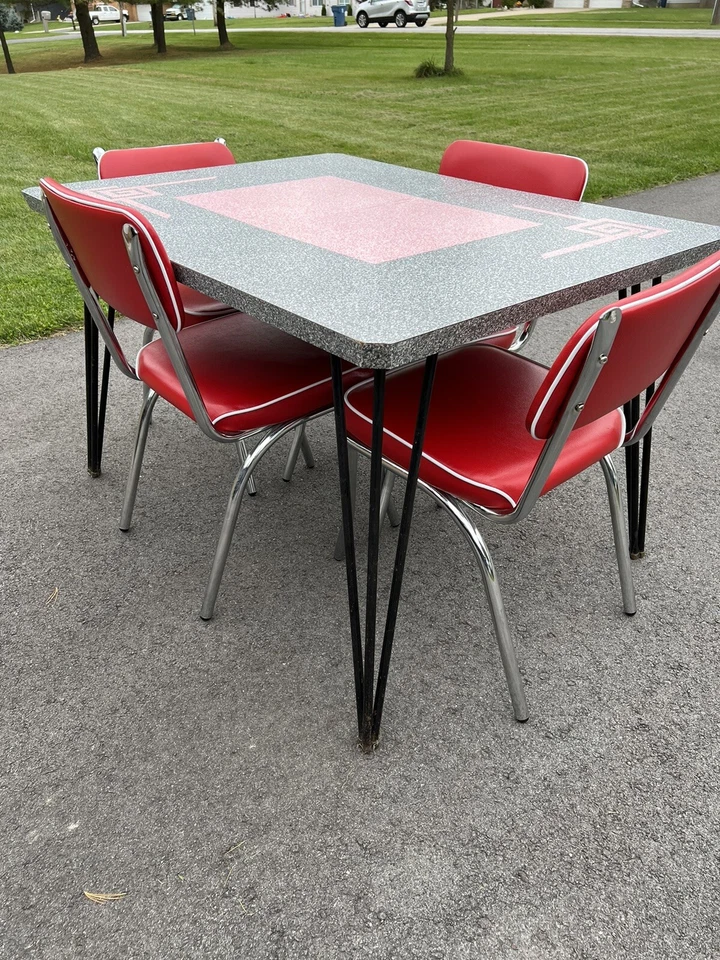 Sillas de mesa Dinette Formica vintage MCM 50 rosa atómico y gris NO incluidas Foto 2 de 4