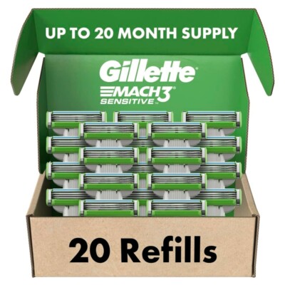 Gillette Mach3 Sensitive Mens Razor Blade Refills, 20 Count, Designed for Sensit