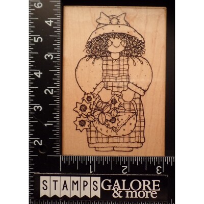 DOTS RUBBER STAMPS LARGE S169 SUN SHINE & SUNFLOWERS FOLK ART GIRL #2429